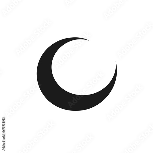 Striking black celestial crescent moon shape against a pristine white silhouette
