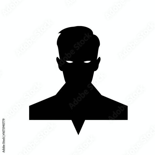 Mysterious man with glowing eyes in stark monochrome graphic silhouette