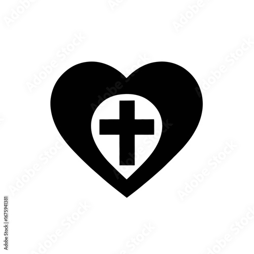 Christian cross symbol inside heart shape creating a religious icon silhouette