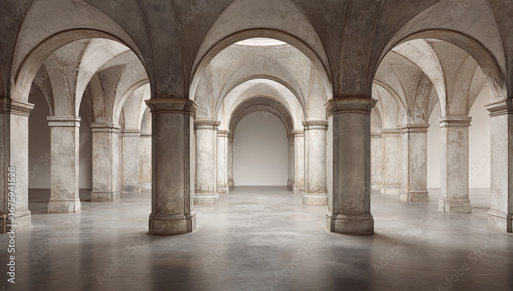 Fototapeta premium Empty, arched, stone hall