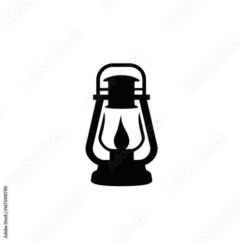 Glowing classic lantern design emitting light in black and white silhouette