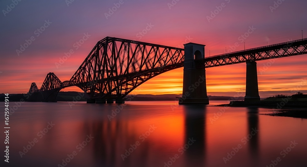 Obraz premium Iconic Forth Bridge Sunset Landscape.