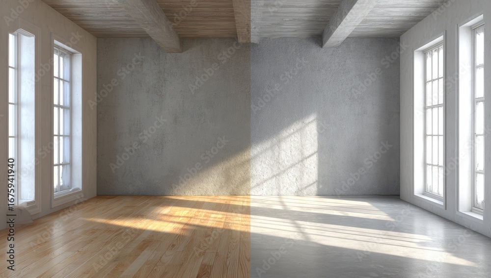 Fototapeta premium Empty loft-style room with light and shadow