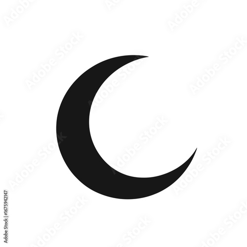 Crescent celestial shape, black on white, the night sky crescent silhouette