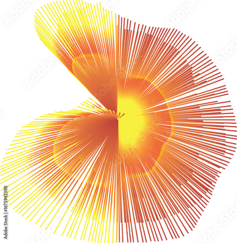 Abstract golden orange radial bloom exploding with light and energy dynamic shape