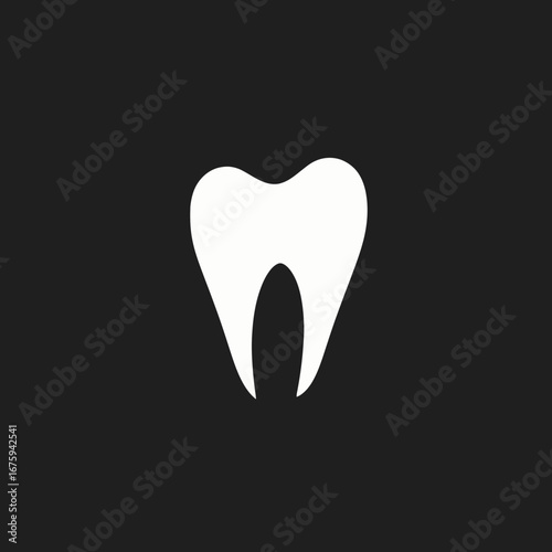 Clean and minimalist white tooth over black background, a perfect silhouette