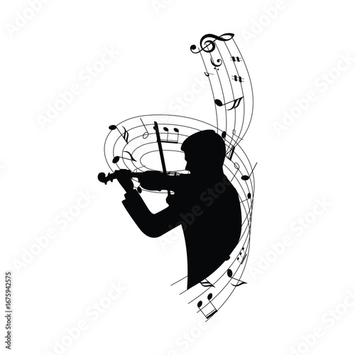 violinist silhouette design. orchestra music instrument player.