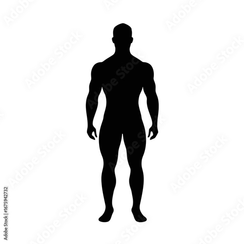 Muscular man poses powerfully in the black and white stark silhouette
