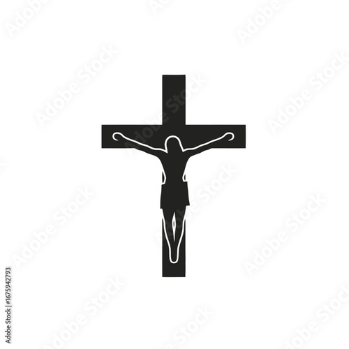 Jesus Christ crucifixion rendered in a stark and poignant black silhouette