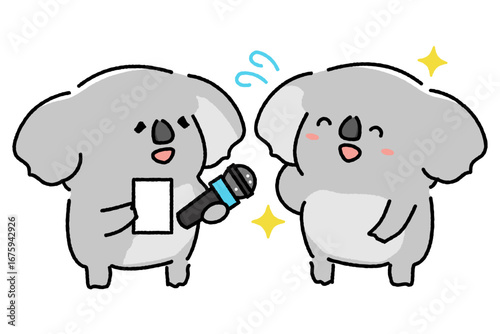 インタビューをするコアラと答えるコアラのイラスト