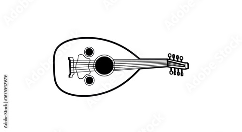 Black and White Oud Musical Instrument Illustration.