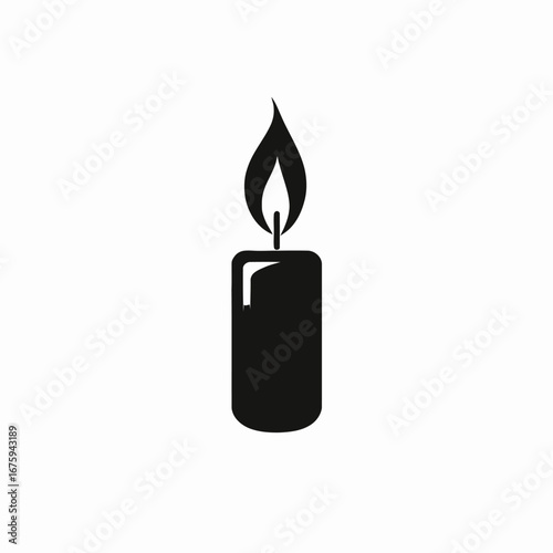 Minimalist candle with a flickering flame against a plain white background silhouette
