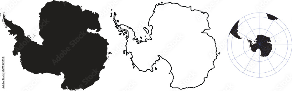Obraz premium Antarctica map silhouette and outline collection