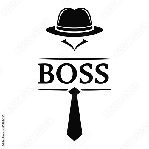 Elegant BOSS Silhouette Classic Hat and Tie Graphic Design