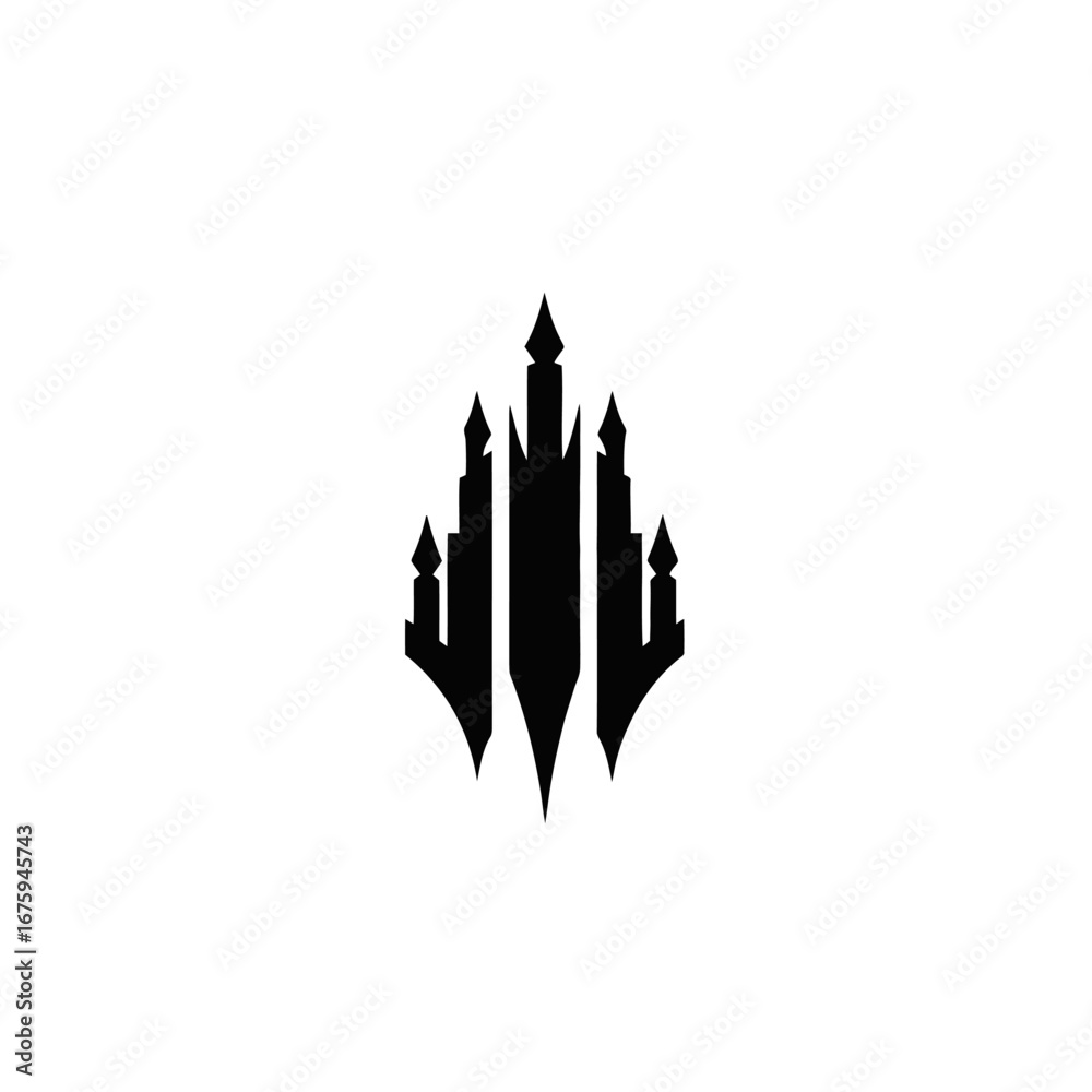Fototapeta premium Majestic fantasy castle with sharp spires creating a dark silhouette