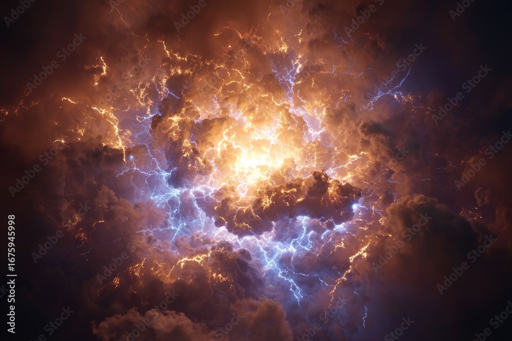 Fototapeta premium Fiery, electrical storm clouds