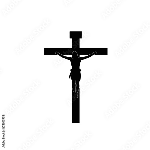 Dramatic depiction Jesus Christ Crucified in solemn suffering on the cross silhouette
