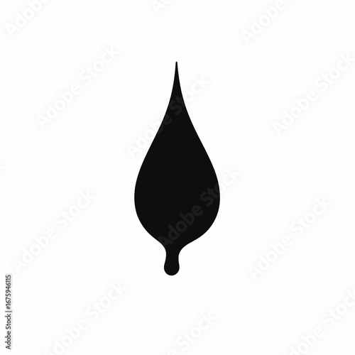 Bold black water drop, artistic symbol of purity and sadness, silhouette