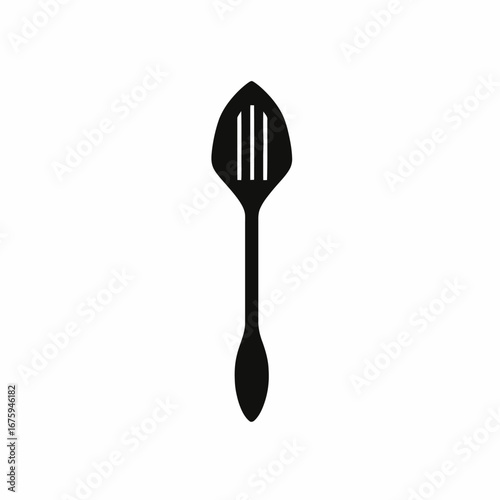 Sleek cooking spatula icon, simple kitchenware tool utensil black silhouette