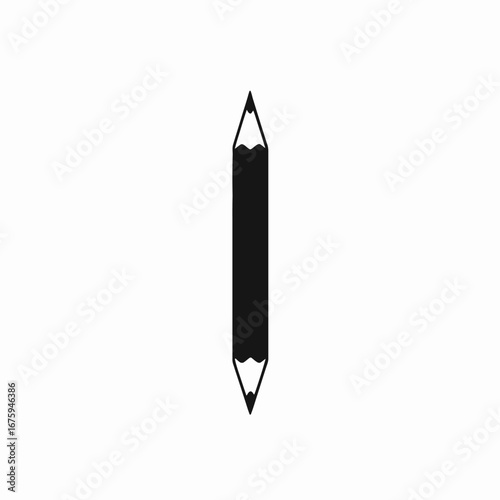 Symmetrical pencil graphic tool for drawing and sketching simple black silhouette