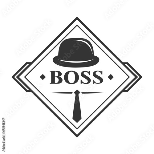 Minimalist BOSS Logo Silhouette Bowler Hat and Tie Design