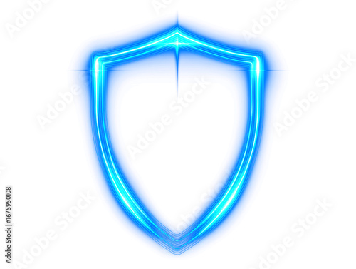 Futuristic blue glowing shield icon for digital security and protection