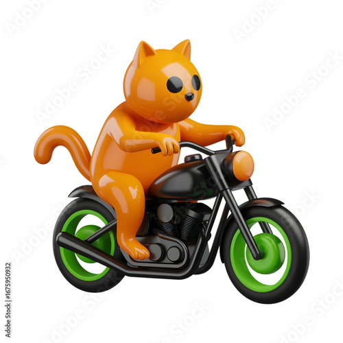 Wallpaper Mural Cute orange cartoon cat character riding a black motorcycle with green wheels isolated on transparent background Torontodigital.ca