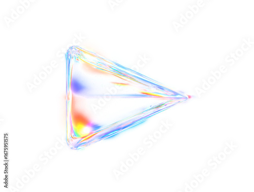 Vibrant holographic play button icon with colorful light reflections