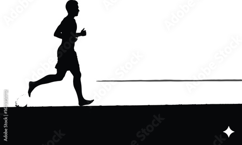 Silhouette of Man Running on Road, Vector Illustration Representing Fitness, Cardio Workout, Jogging, Outdoor Activity, Health, Speed and Endurance