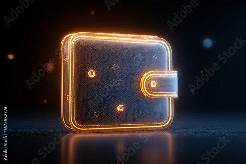 Glowing digital wallet symbol with futuristic design.l with futuristic design.