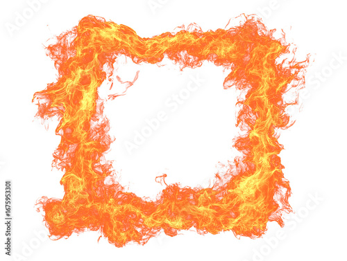 Dynamic fiery square frame with intense flames on a transparent background