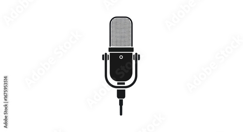 Black and White Vintage Microphone with Cable.