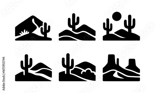 Minimalist desert landscapes with cacti in silhouette style