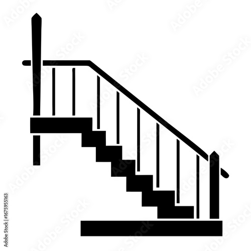 Stairs with rail for an interior design concept, showing staircase on white background. Winding stairs with rail, including banister and safety railing, ensure safe descent and ascent.
