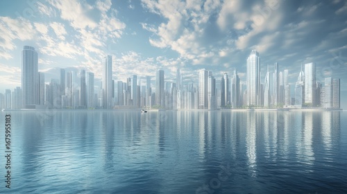 Modern cityscape skyline waterfront