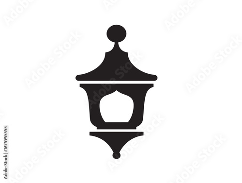 Decorative Lantern Icon Black Silhouette Solid Vector Illustration