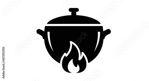 Black Silhouette of a Cooking Pot Over a Flame.