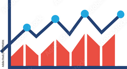 Vector art of financial growth chart with upward trend and red bars