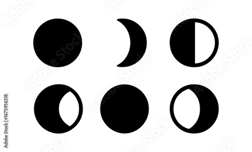 Moon phases silhouette set: minimalist design with black and white lunar icons