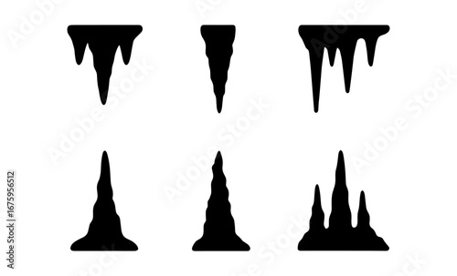 Collection of stalactite and stalagmite silhouettes in minimalist style