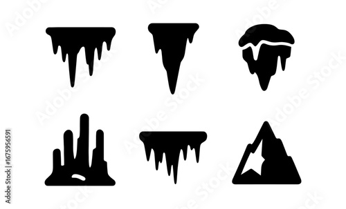 Silhouette icons of ice structures and rock formations