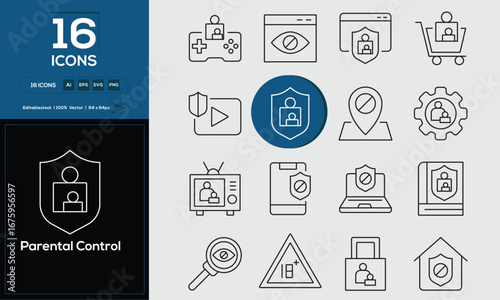 Parental Control Minimal Line Icons Set for Web and Mobile UI