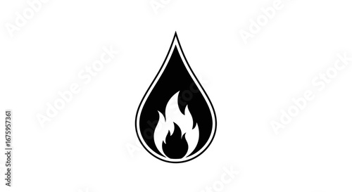 Black and White Flame Inside Droplet Shape Symbol.