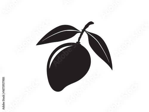 Stylish Minimalist Mango Icon Solid Black Silhouette Vector