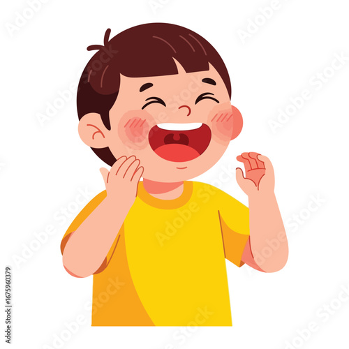 Child's Delight: An illustration captures the pure joy of childhood, depicting a cheerful boy bursting with laughter and radiating infectious happiness.
