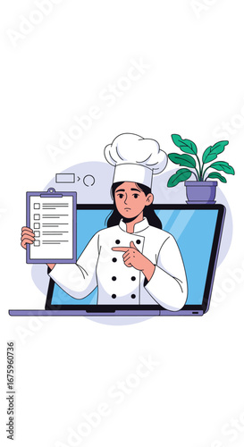 Expert chef demonstrates online cooking class menu planning and recipe development strategy