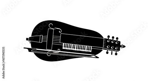 Silhouette of a Medieval Hurdy-Gurdy Instrument.