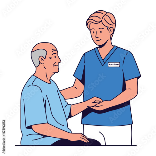 Empathetic Healthcare: A caring healthcare professional extends a supportive hand to a senior citizen, fostering trust and compassion in a medical setting, capturing the essence of caregiving.