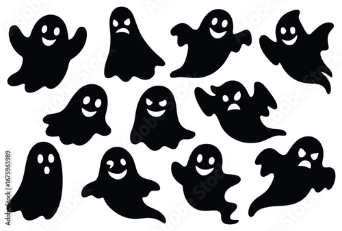 Halloween ghosts 3d icon set. featuring spooky, cartoon, smiling, scary, angry, and flying phantom symbols