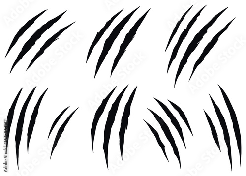 Animal claw marks 3d icon set. featuring scratch symbols and various claw patterns